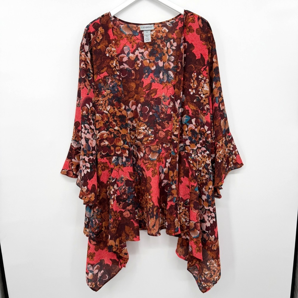 Catherines Cardigan Jacket Size 4X Open Front Chiffon 3/4 Bell Sleeve Artsy Boho